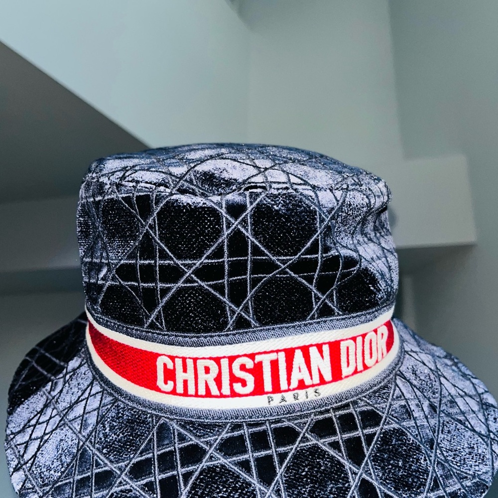 Dior: Velour Corduroy Christian Dior Paris Logo Cannage Embroidered Hat - Picture 13 of 16